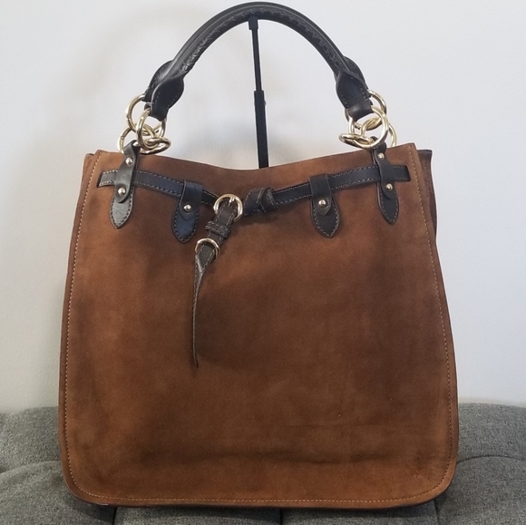 Miu Miu Brown Suede Shoulder Bag with Dark Brown Leather Accents - Picture 2 of 10